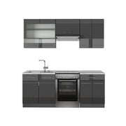 Cucina componibile Fame-Line Antracite lucido/Antracite 200 cm, PL Marmo Vicco