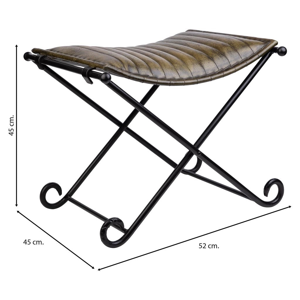 Panca in metallo e pelle verde 52x45x45