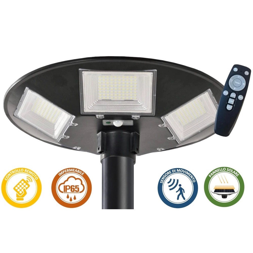 Trade Shop - Lampione Led Con Pannello Solare Sensore Di Movimento Ip65 170 W Lt112-200-7000k -