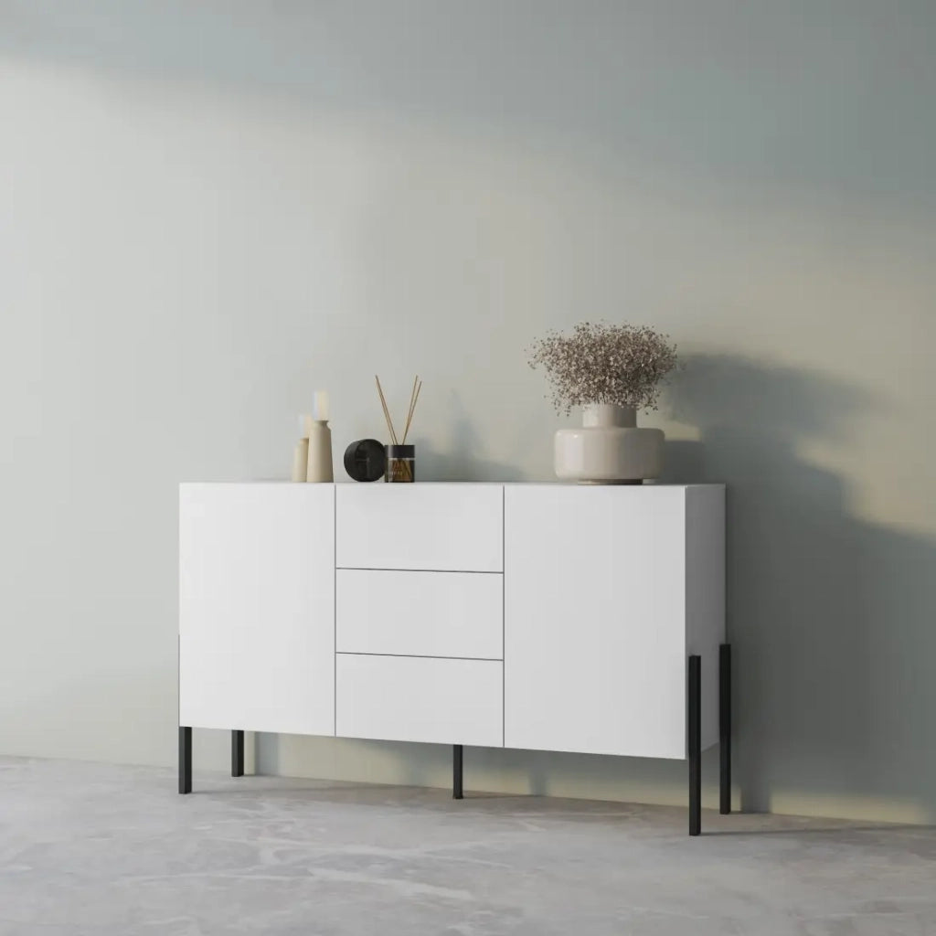 Buffet design collezione SALMA - 2 porte & 3 cassetti - Bianco super opaco & nero opaco