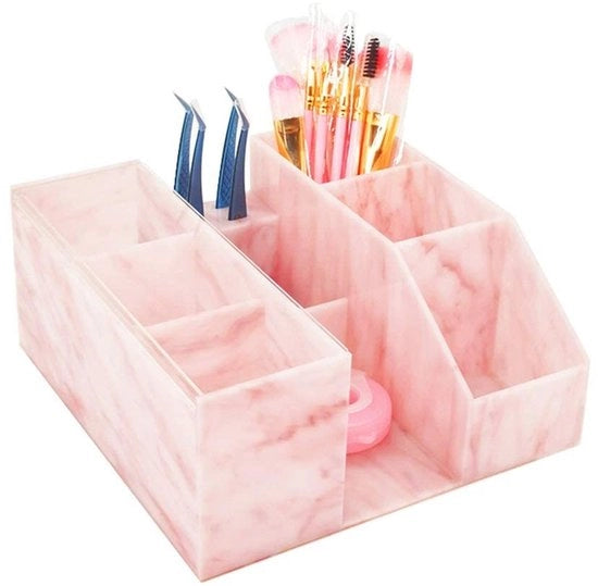 Organizzatore per trucco acqua resistente - 3 contenitori - Acrilico/Marmo - Incluso pinza di apertura