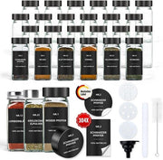 Set di erbe in vetro - Organizzatore per la cucina - Con bocchetta spruzzatrice - 24 pezzi da 120ml - Nero