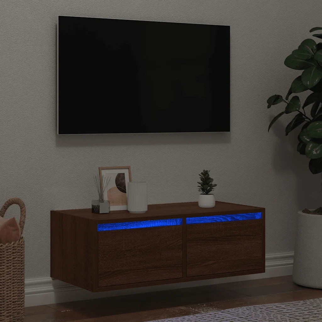vidaXL Mobile Porta TV con Luci LED Rovere Marrone 75x35,5x25 cm