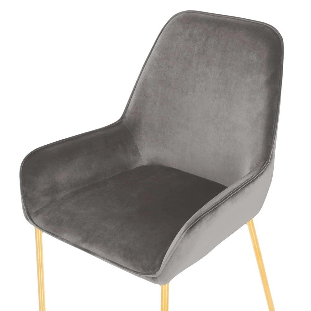 Set di 2 sedie da pranzo con rivestimento in velluto grigio gambe dorate glamour retrò