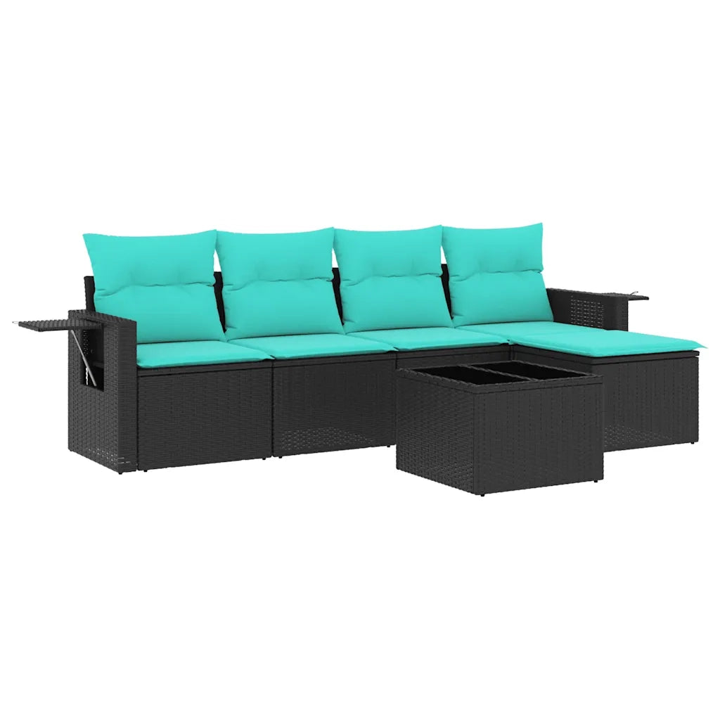 Set Divani da Giardino 6 pz con Cuscini Nero in Polyrattan 3220096