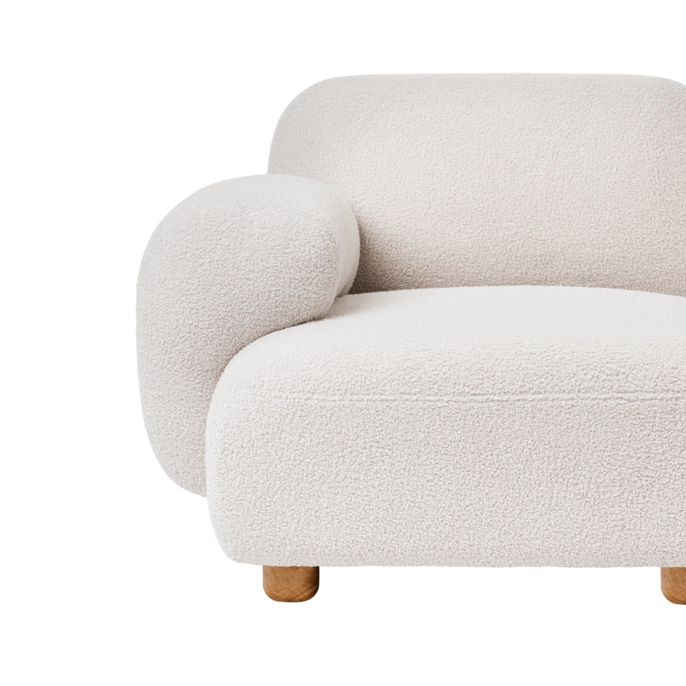 Modulo divano angolare Boucle a destra, 1 posto, in legno bianco sporco, con gambe in legno, moderno, monoposto
