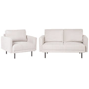 Set soggiorno divano 3 posti e poltrona con gambe in tessuto beige chiaro stile moderno e minimalista