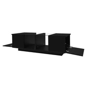Tavolino da salotto con 2 Ante e LED; Piano in Vetro; Finitura Lucida e Opaca; in Legno; Nero