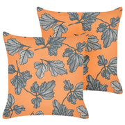 Set di 2 cuscini arancio e nero 45 x 45 cm in poliestere lino cotone foglie soggiorno camera da letto