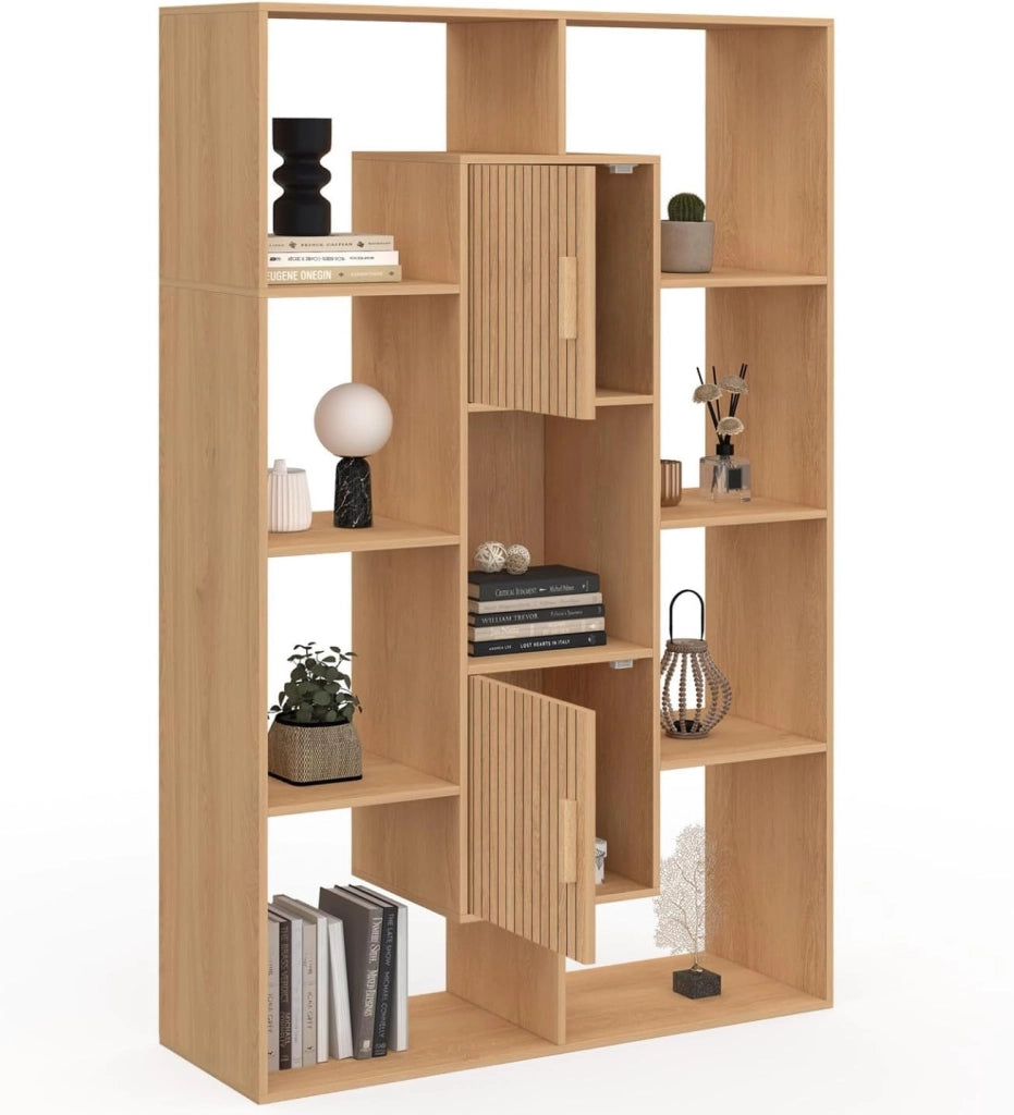 Libreria Colette con 11 scomparti e 2 scomparti Juliette effetto doghe 143 cm