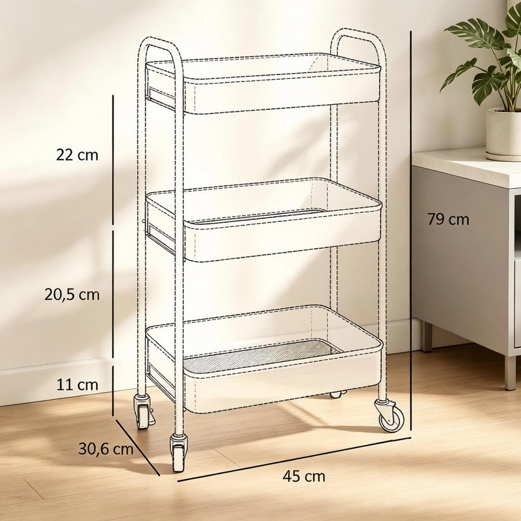 CARRELLO DI SERVIZIO 45 x 30,6 x 79 cm in acciaio azzurro
