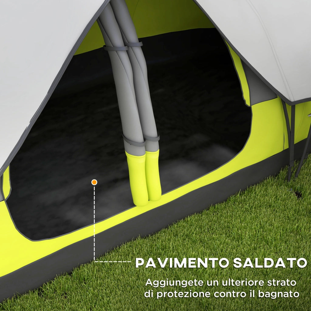 Tenda da Campeggio-Tenda per Escursionismo  6 posti con 2 Spazi Separati, in Poliestere e Fibra di Vetro, 450x215Px180 cm, Verde
