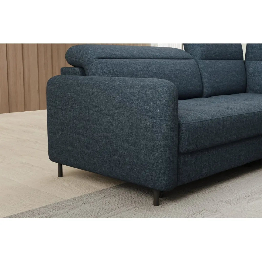 Divano angolare destro convertibile BARNEA 208 cm blu scuro con contenitore