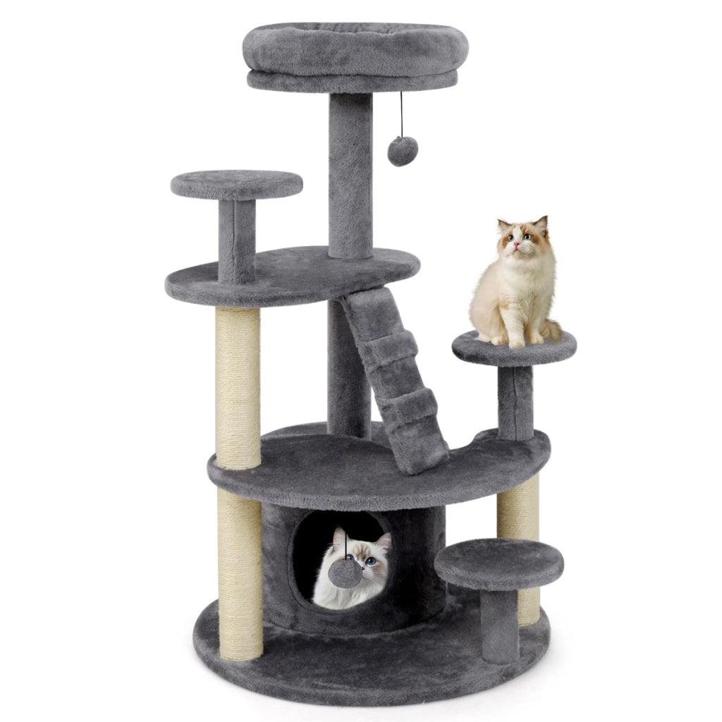 Albero per gatti adulti con condominio e piattaforma imbottita, Centro attivit¨¤ per animali domestici interno Grigio-Alberi Tiragraffi