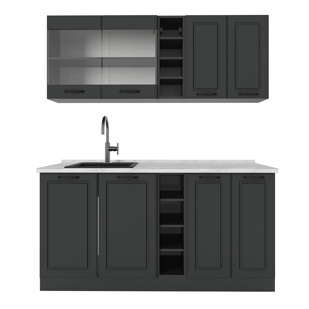 Vicco Cucina completa Casa di campagna antracite/antracite 160 cm , PL Marmo