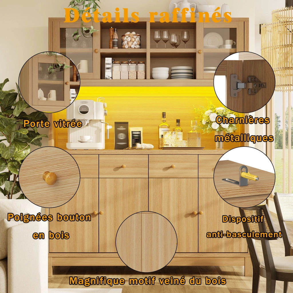 Credenza LED RGB con 4 cassetti; ante e ripiani regolabili; in MDF; per cucina; 140 × 38;5 × 180 cm