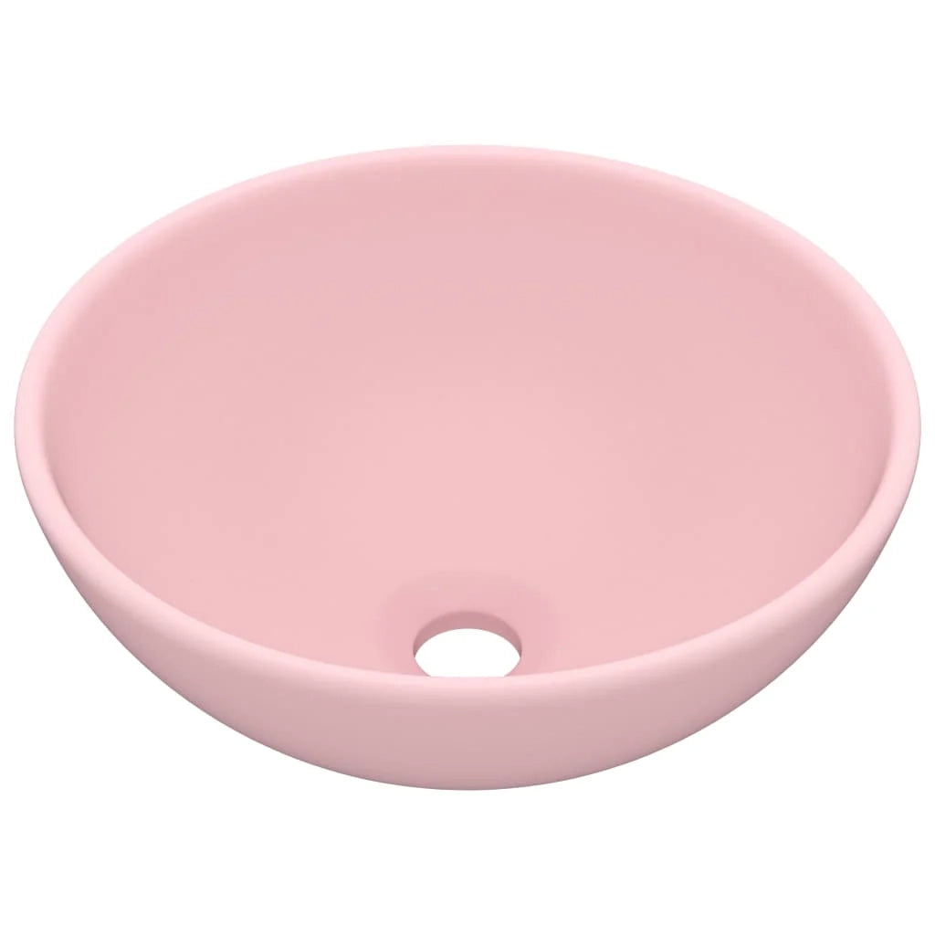 Lavabo rotondo di lusso per bagno lavabo da appoggio lavabo interno per cabina cosmetica 32,5 x 14 cm ceramica rosa opaca 02_0002708
