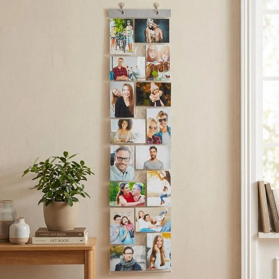 Fotogordino Decorativo con 16 Scomparti - Galeria di Fotografie per Parete - Tendina di Fotografie - Sostegno per Foto con Occhi - 114 x 27 cm