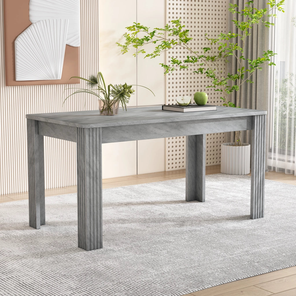 Tavolo da pranzo rettangolare con 4 gambe stabili, effetto venatura legno, in truciolato, grigio