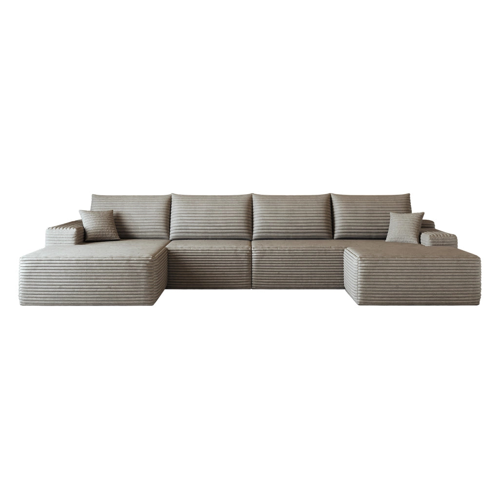 Divano angolare modulare con chaise longue e seduta profonda in tessuto - cammello 270×175×83 cm