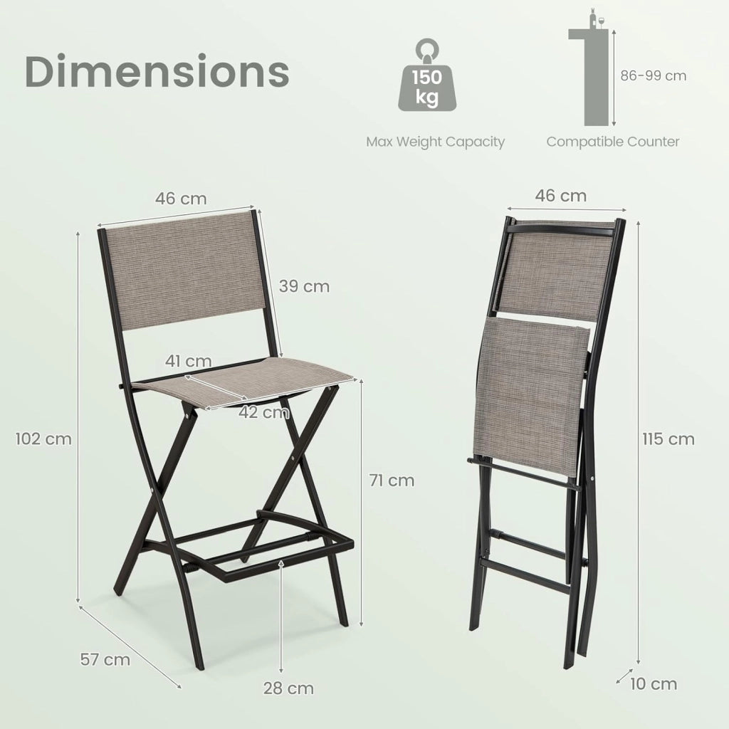 2 Sedie da Bar Pieghevoli, con Schienale e Poggiapiedi, Telaio Metallico Resistente e Tessuto Traspirante, Ideali per Terrazza e Uso Domestico