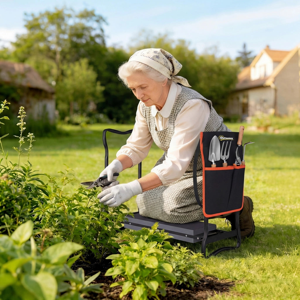 Sgabello Pieghevole da Giardino con Cuscino in EVA e Tasca ¨C Zephmum ¨C Grigio