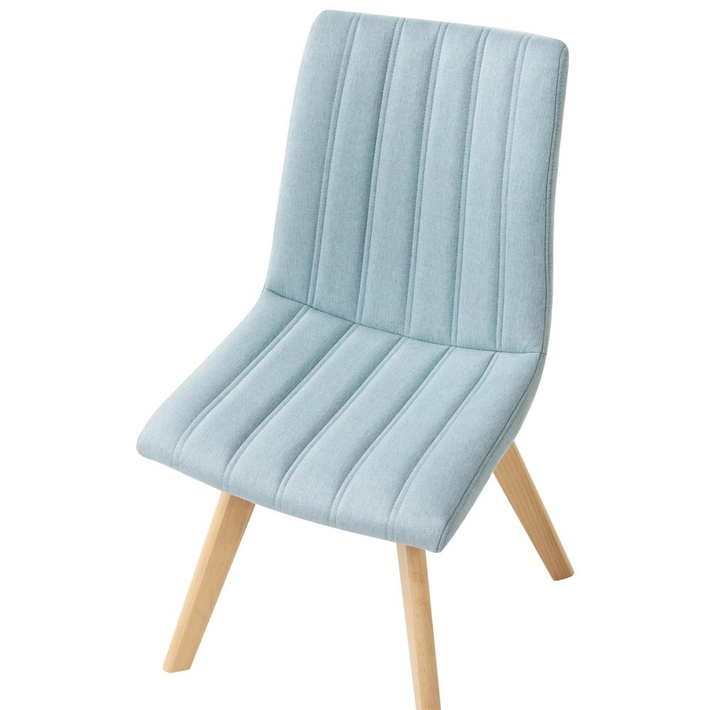 Set di 2 Sedie da Pranzo Tessuto azzurro e Gambe in Legno Imbottitura verticale Schienale curvo