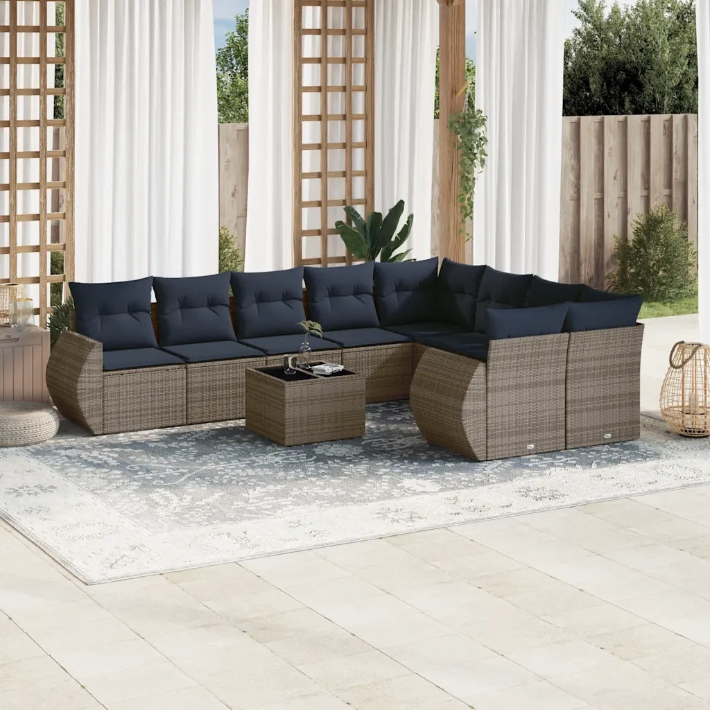 Set Divani da Giardino 10 pz con Cuscini Grigio in Polyrattan 3221850