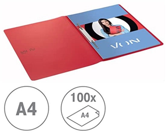 Pacco di 10 cartelle A4, plastica, per 100 fogli, copertina morbida leggera con stampa moderna, per scuola e casa, rosso, 46790025