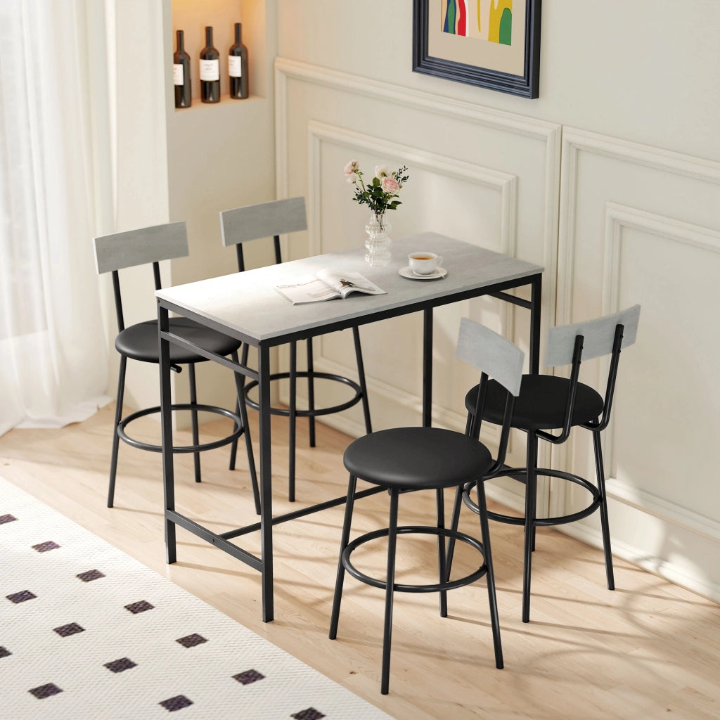 Set Tavolo da Bar e 4 Sgabelli con Schienale ¨C zephmum ¨C Grigio Cemento, Stile Industriale