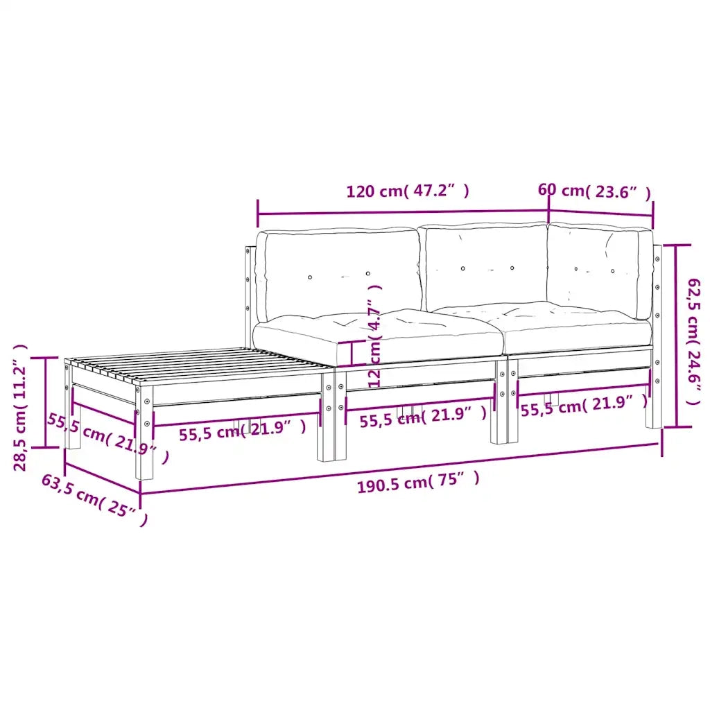 Salotto da Giardino-Set Divani da Giardino3 pz con Cuscini Grigi Massello di Pino 288804
