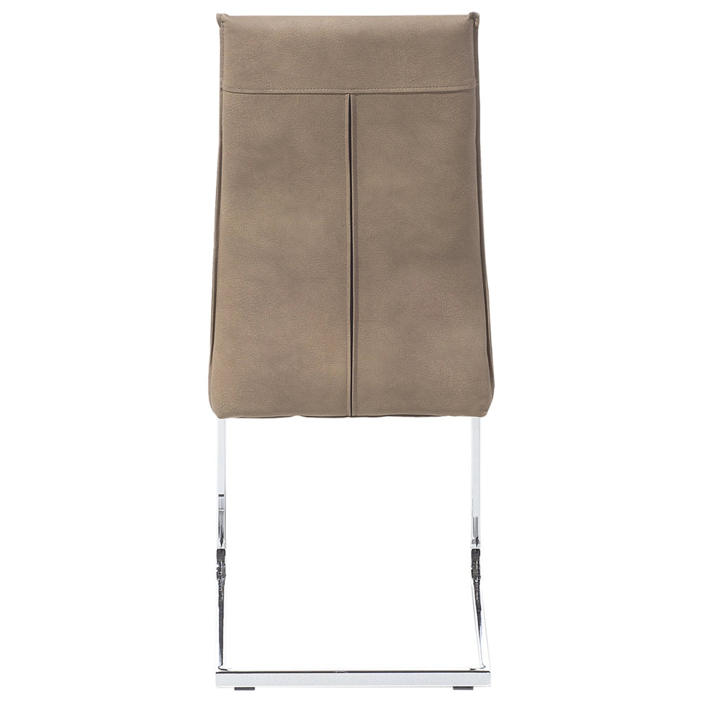 Set di 2 sedie da pranzo beige sabbia imbottite in ecopelle gambe a sbalzo argento senza braccioli design moderno