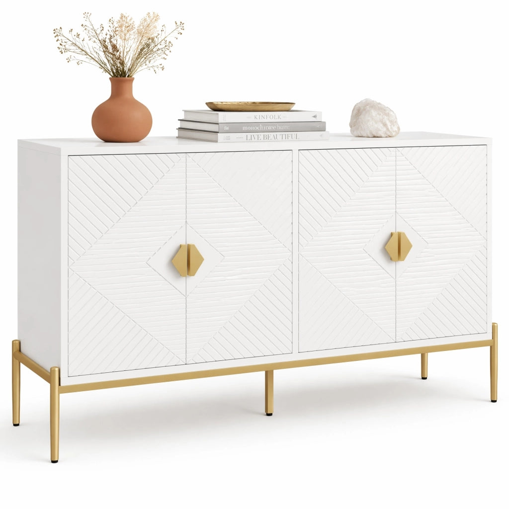 Sideboard bianco 4 ante geometriche 162x40x80 cm