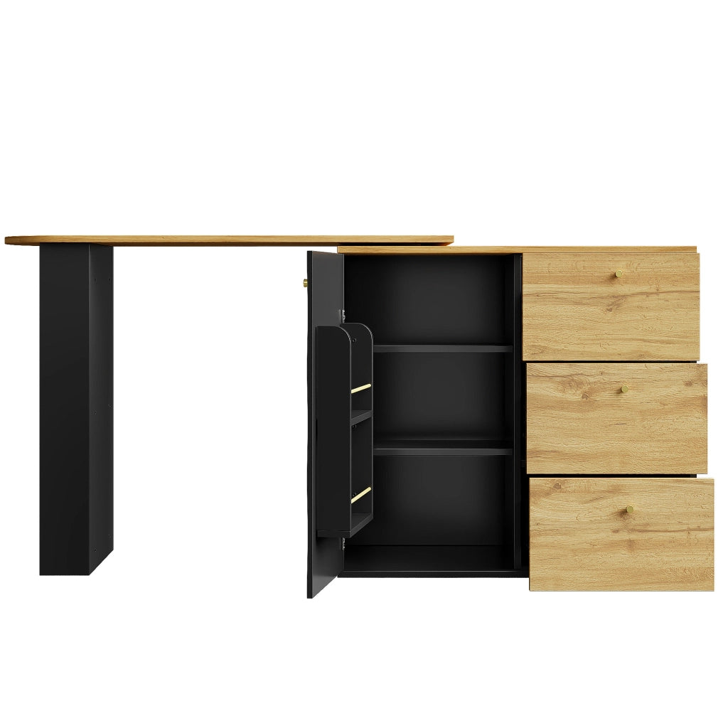 Tavolo bar 138-204x39x104 cm girevole e allungabile con ampio spazio contenitivo in MDF nero