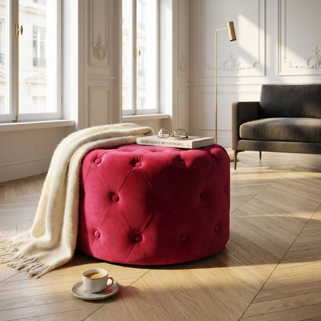 Pouf contenitore rotondo in velluto -  PASCAL