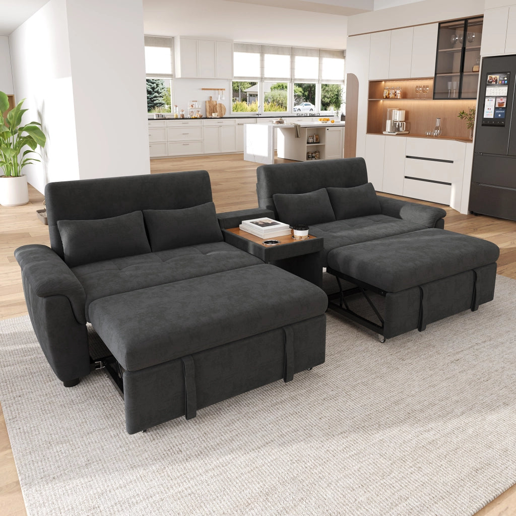 Divano letto a U multifunzionale in chenille, grigio scuro, con doppio letto estraibile, 3 posizioni dello schienale, area per animali domestici e 2 portabicchieri