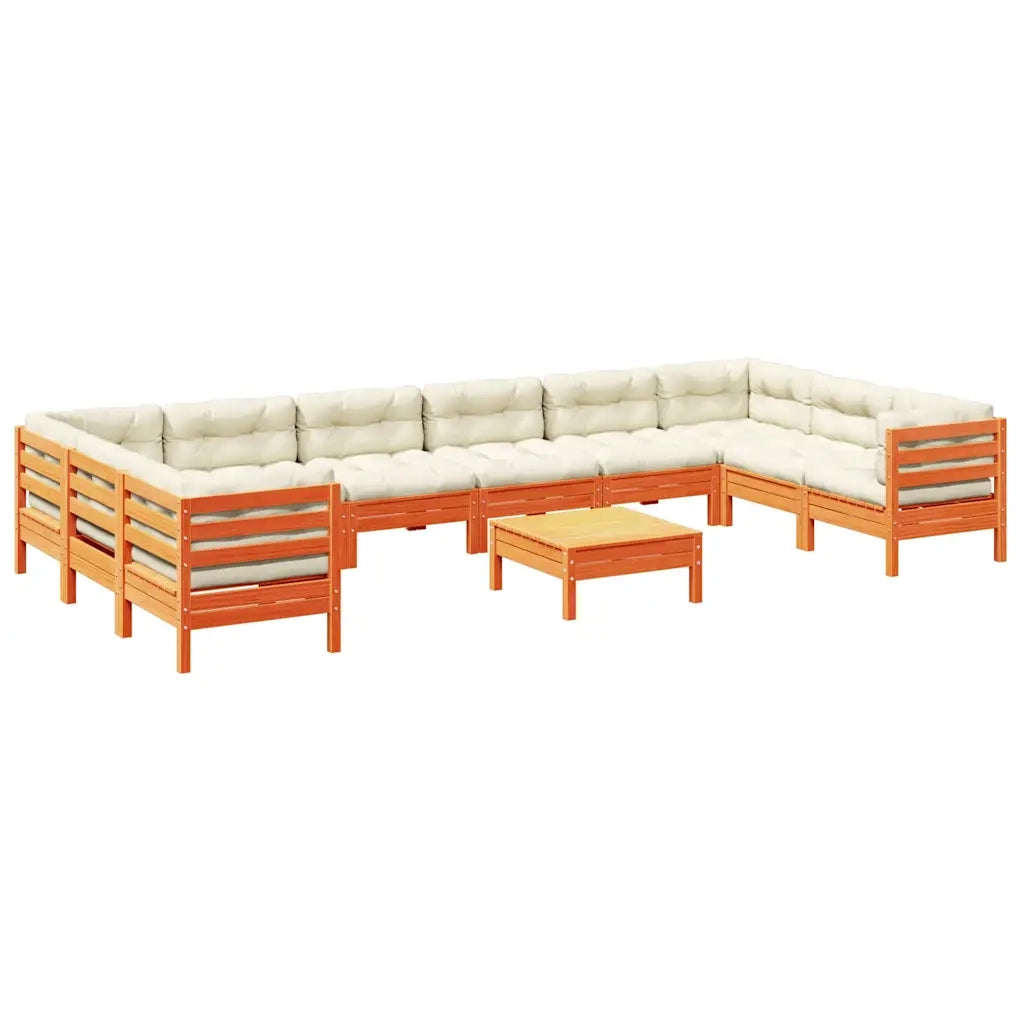 Set Divani Giardino 11pz con Cuscini Marrone Cera Massello Pino 3299648