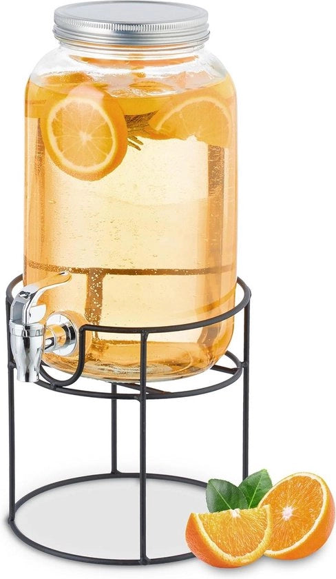 Dispensatore di Bevande con Stand, Rubinetto e Coperchio - Dispensatore di Acqua e Limonata in Vetro - 3.3 Litri Translucido