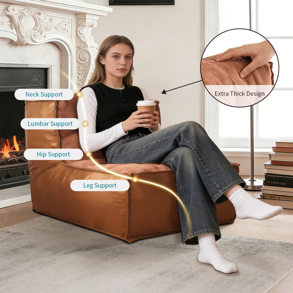 Poltrona con tavolino laterale e schienale ergonomico per soggiorno e salotto in flanella marrone