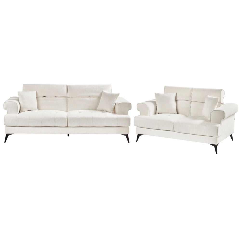 Set di divani in tessuto bouclé bianco a 2 e 3 posti con poggiatesta regolabili stile moderno