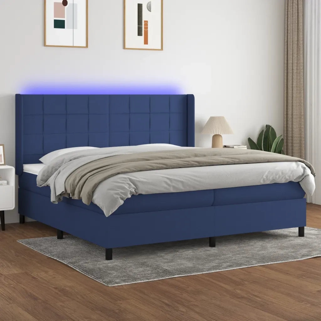 Letto a Molle Materasso e LED Blu 200x200cm in Tessuto 3138347