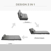 Divano da Terra 2 in 1 con Schienale Reclinabile su 7 Livelli e Cuscini, 130x73x60 cm, Grigio Carbone