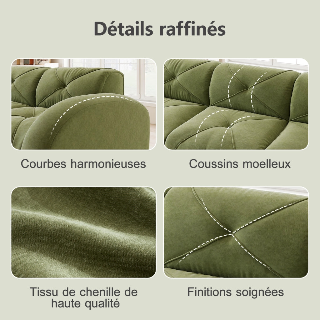 Divano modulare a U senza struttura con 4 posti e 2 pouf, in ciniglia verde, antiscivolo, per soggiorno, senza montaggio