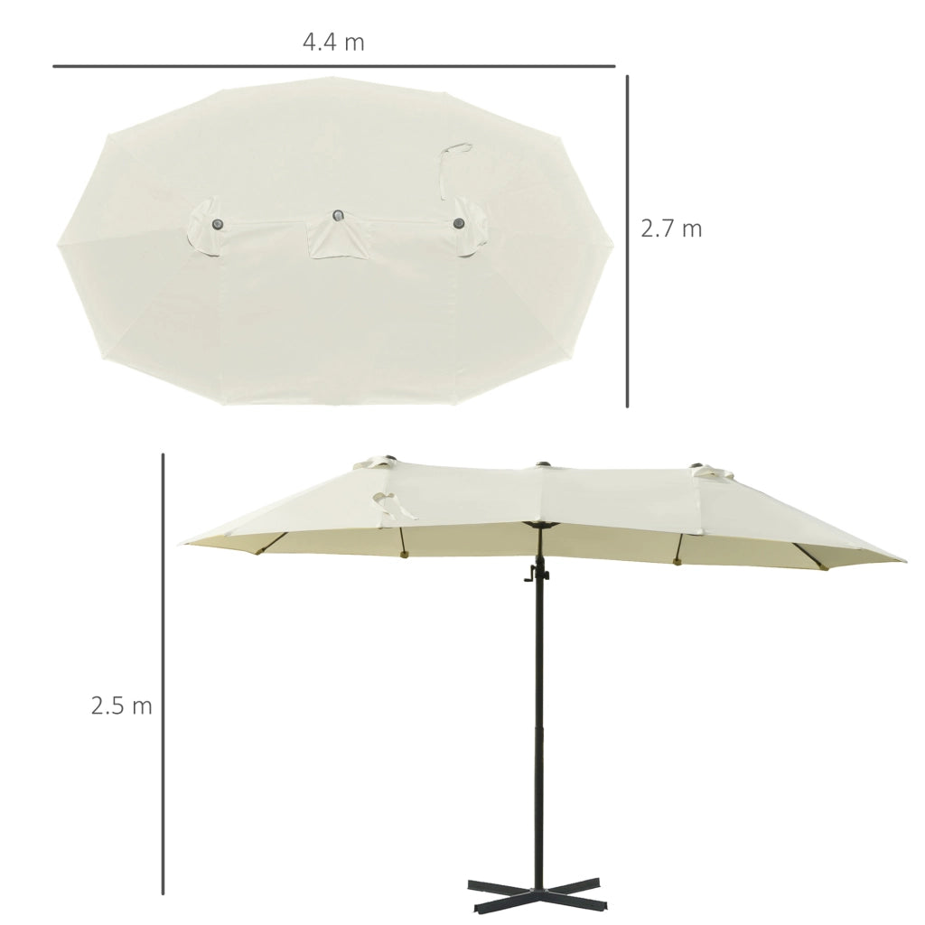 Doppio parasole a sbalzo Doppio parasole con manovella Giardino parasole regolabile Metal Cream Bianco 440 x 270 x 250 cm
