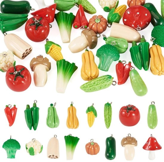 Accessori per gioielli DIY - 32 pezzi - 3D figurine di verdure - Sieradori leggeri - Materiale di alta qualità - Diversi modelli