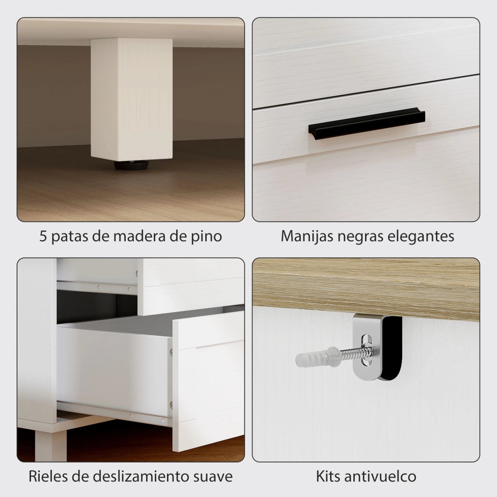 Cassettiera con 6 Cassetti ¨C zephmum ¨C Bianco Legno 120x38x71 cm