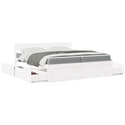 Letto Cassetti e Materasso Bianco 200x200cm Legno Massello Pino 3281887