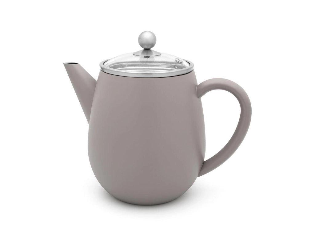 Bredemeijer 111016 Duet Eva Teiera singola 1100 ml Acciaio Inox 304 Doppia Parete con Filtro Beccuccio Antigoccia Maniglia Ergonomica colore Grigio Beton