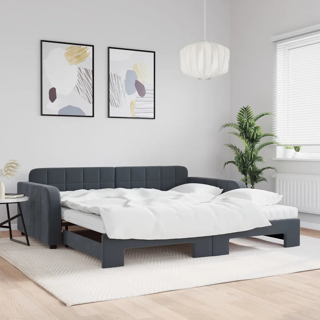 Divano Letto Estraibile Materassi Grigio Scuro 100x200 Velluto 3196961