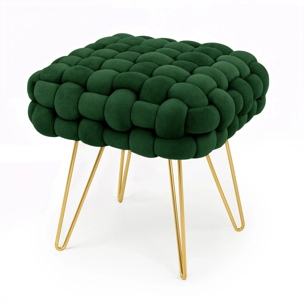 Pouf sgabello in velluto intrecciato 38 cm DOTTY Verde Bottiglia